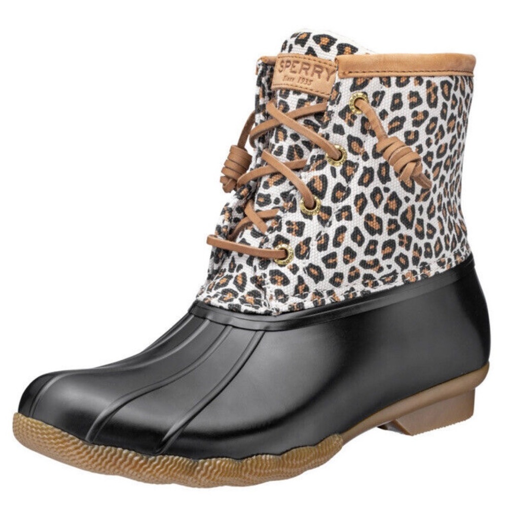Sperry Women's Saltwater Animal Print Duck Boots, Size 8